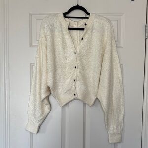 Women's Cream Fuzzy Button-Up Cardigan
